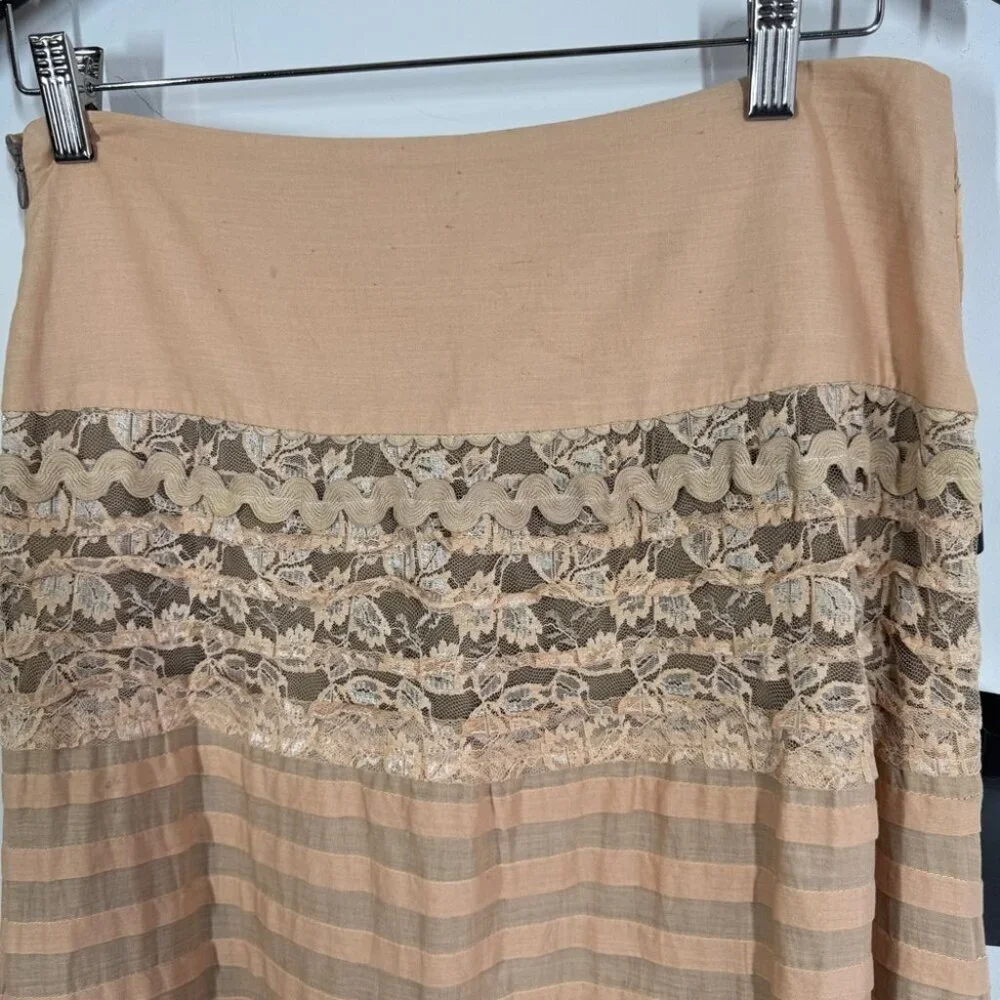 Camelot Italy Peach Lace Tiered Midi Skirt Size S Boho Romantic Cottagecore